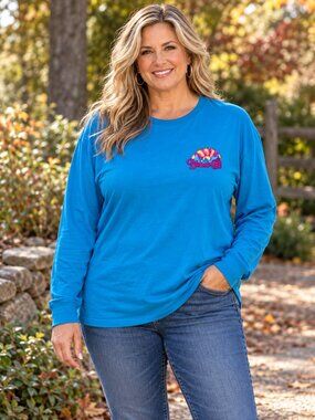 BLESSED GIRL Tunic T-shirt w/"Blessed Girl" Logo Colorful Blue NWOT XL